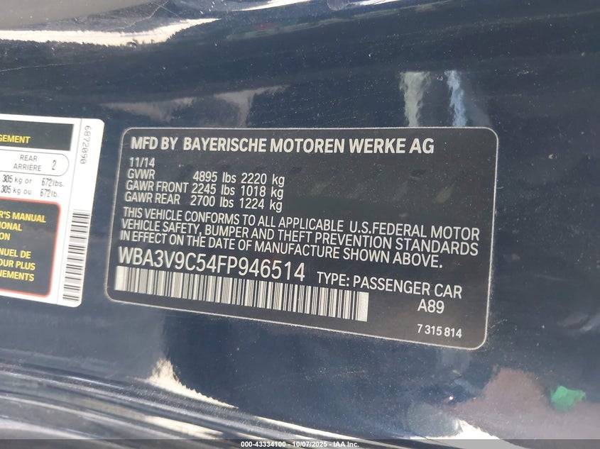 2015 BMW 428I XDRIVE WBA3V9C54FP946514