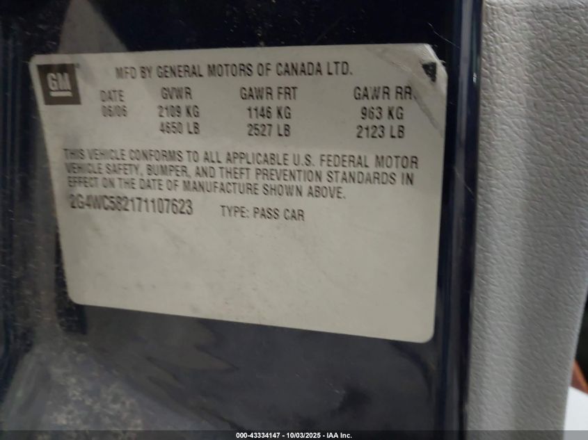 2007 Buick Lacrosse Cx VIN: 2G4WC582171107623 Lot: 43334147