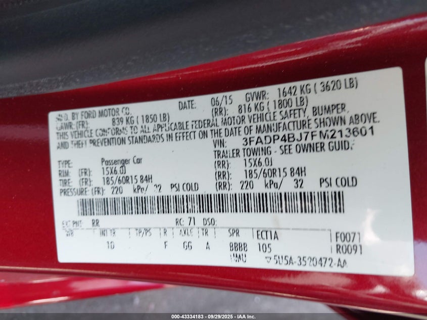 2015 FORD FIESTA SE 3FADP4BJ7FM213601