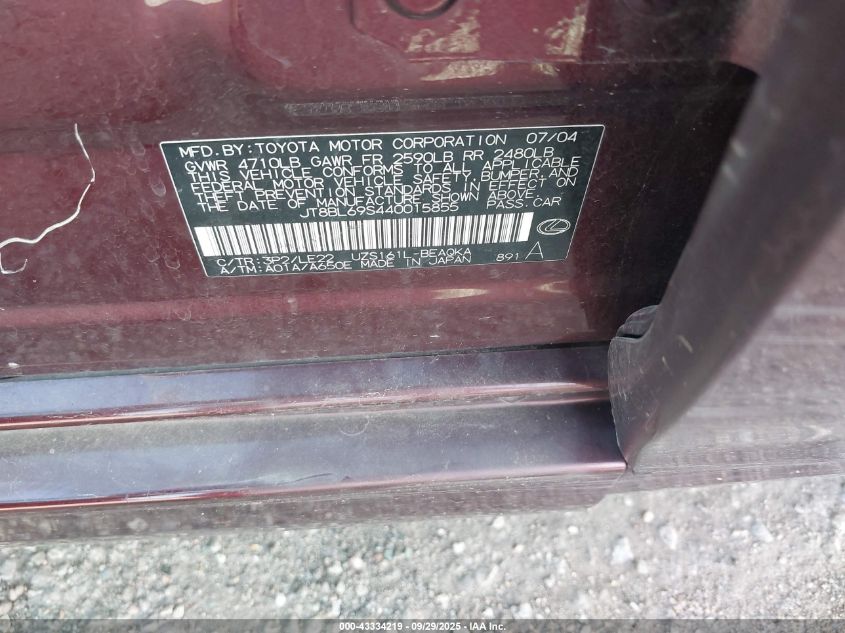 2004 Lexus Gs 430 VIN: JT8BL69S440015855 Lot: 43334219