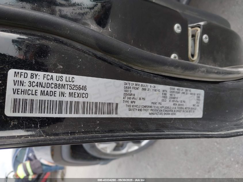 2021 Jeep Compass Limited 4X4 VIN: 3C4NJDCB8MT525646 Lot: 43334288