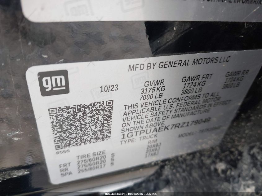 2024 GMC Sierra 1500 4Wd Short Box Pro VIN: 1GTPUAEK7RZ179049 Lot: 43334351