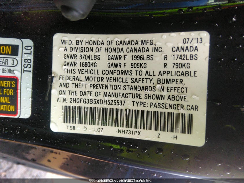 2013 HONDA CIVIC LX - 2HGFG3B5XDH525537