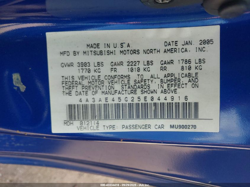 MITSUBISHI ECLIPSE SPYDER 2005 4A3AE45G25E044916 Photo 9