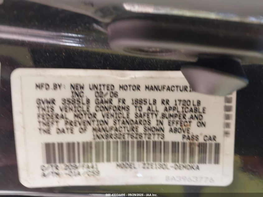 2006 Toyota Corolla Ce VIN: 1NXBR32E76Z672773 Lot: 43334495