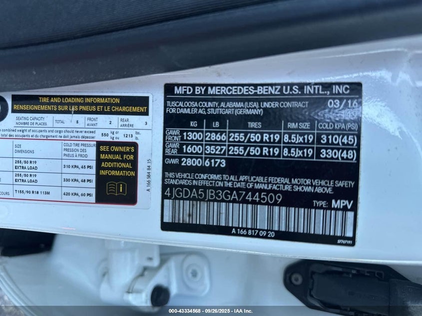 2016 MERCEDES-BENZ GLE 350 - 4JGDA5JB3GA744509