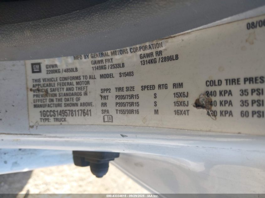 2007 Chevrolet Colorado Work Truck VIN: 1GCCS149578117641 Lot: 43334615