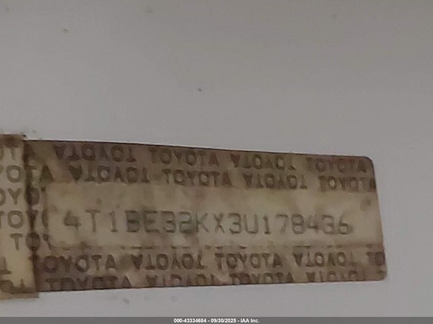 2003 Toyota Camry Le VIN: 4T1BE32KX3U178436 Lot: 43334684