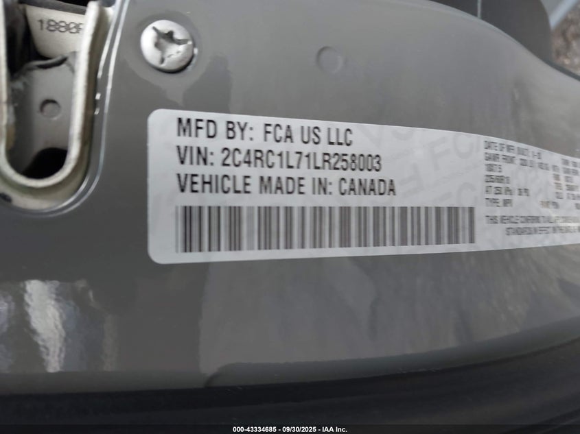 2020 CHRYSLER PACIFICA HYBRID TOURING L - 2C4RC1L71LR258003
