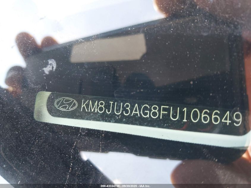 2015 Hyundai Tucson Limited VIN: KM8JU3AG8FU106649 Lot: 43334738