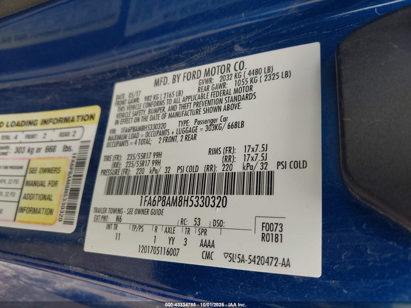 2017 FORD MUSTANG V6 - 1FA6P8AM8H5330320