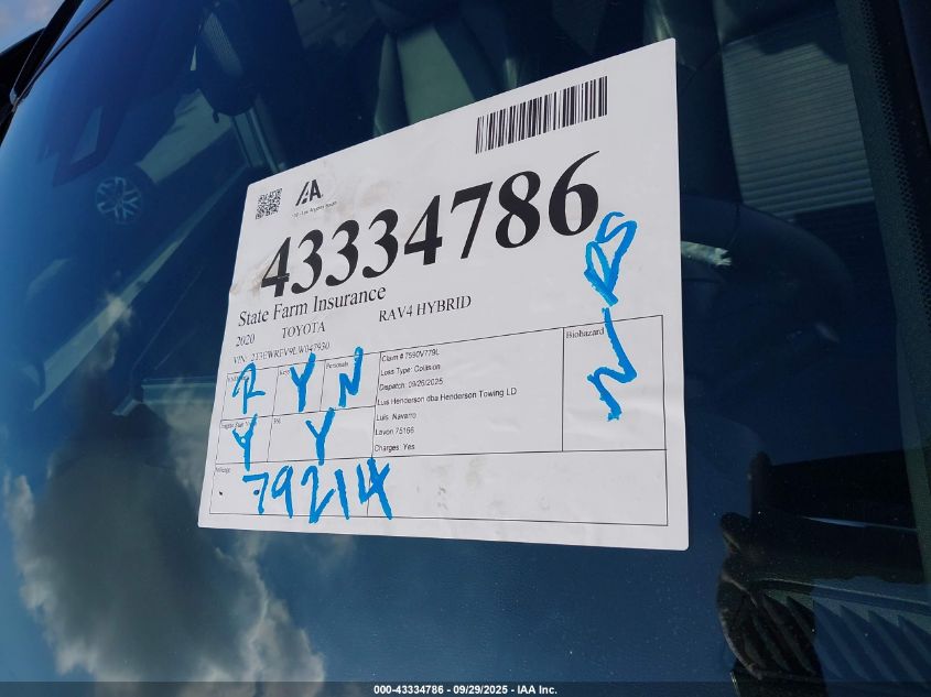 2020 Toyota Rav4 Hybrid Xse VIN: 2T3EWRFV9LW047930 Lot: 43334786