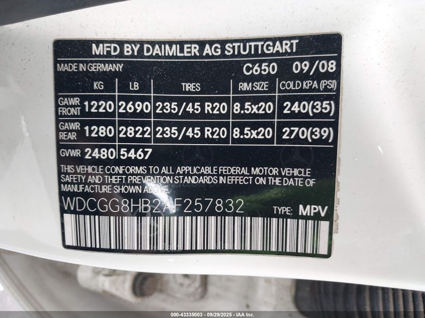 2010 Mercedes-Benz Glk 350 4Matic VIN: WDCGG8HB2AF257832 Lot: 43335003