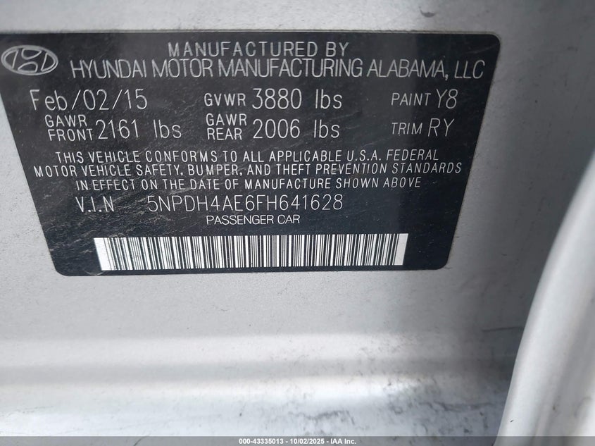 2015 HYUNDAI ELANTRA SE - 5NPDH4AE6FH641628