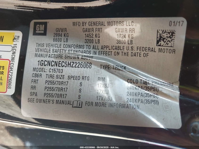 2017 CHEVROLET SILVERADO 1500 LS - 1GCNCNEC5HZ226068