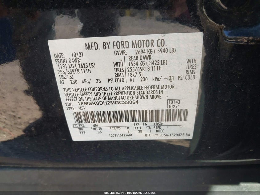 2021 FORD EXPLORER XLT - 1FMSK8DH2MGC33064