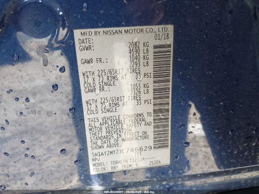 2018 Nissan Rogue S VIN: 5N1AT2MT7JC746629 Lot: 43335097