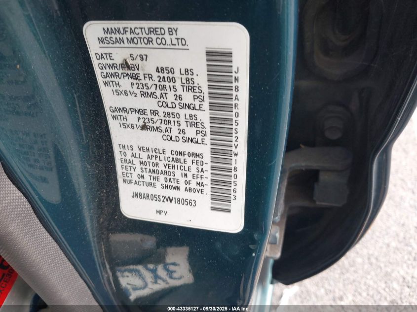 1997 Nissan Pathfinder Le/Xe VIN: JN8AR05S2VW180563 Lot: 43335127