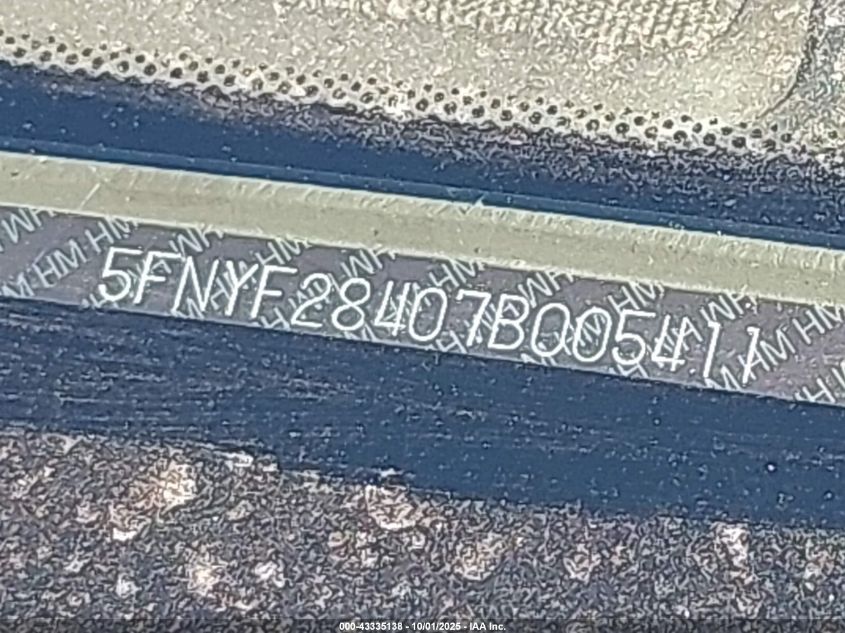 2007 Honda Pilot Ex VIN: 5FNYF28407B005411 Lot: 43335138