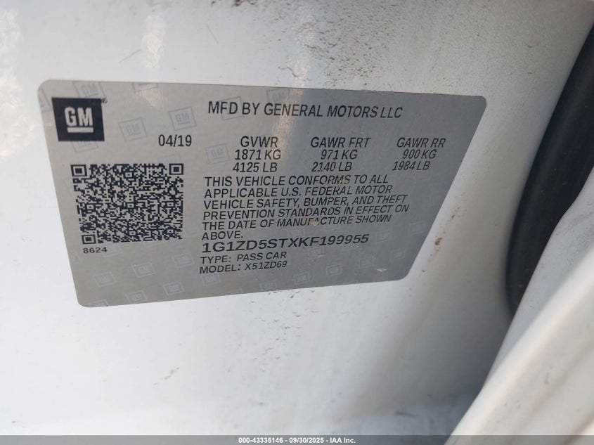 2019 CHEVROLET MALIBU LT - 1G1ZD5STXKF199955