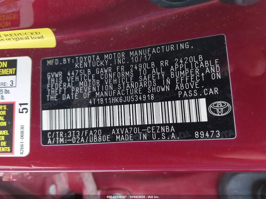 4T1B11HK6JU534918 2018 TOYOTA CAMRY photo no. 9