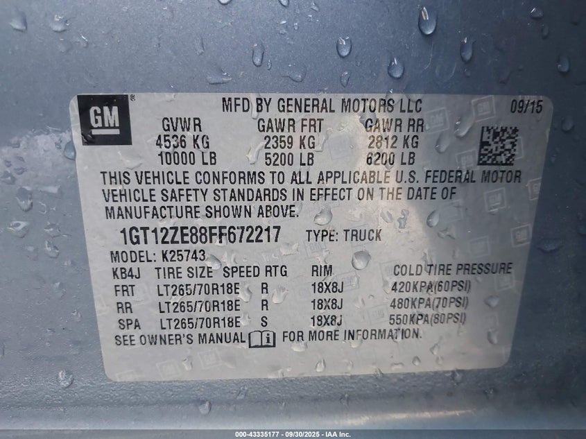 2015 GMC SIERRA 2500HD SLT - 1GT12ZE88FF672217