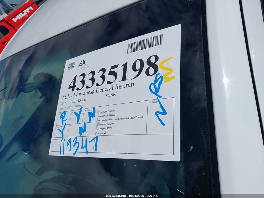 2016 CHEVROLET SONIC LTZ AUTO - 1G1JE6SB4G4159056