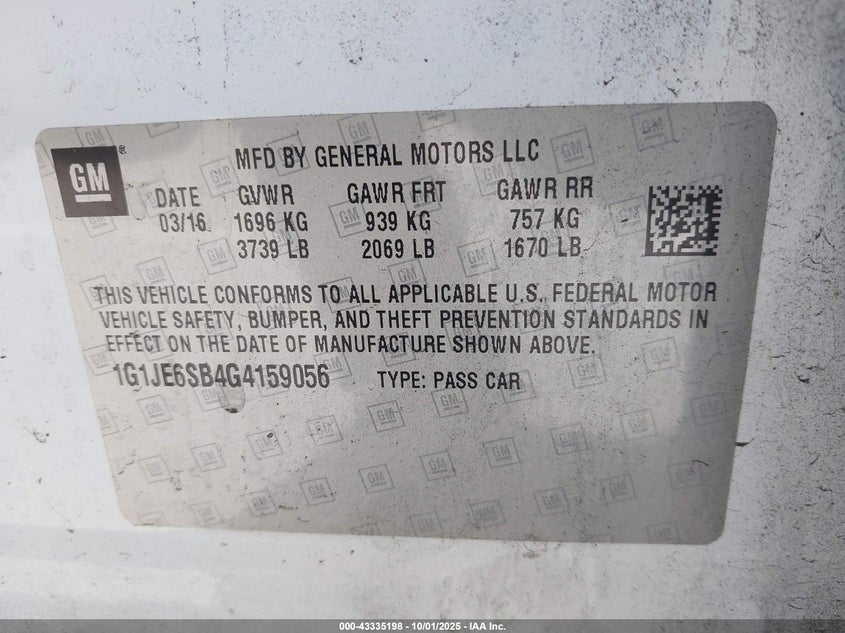 2016 CHEVROLET SONIC LTZ AUTO - 1G1JE6SB4G4159056