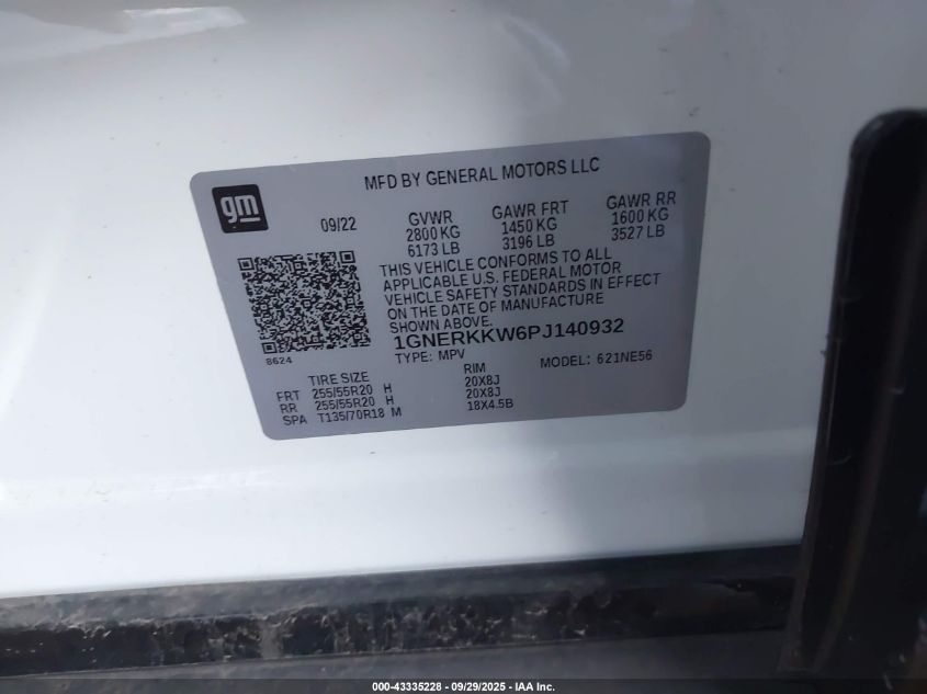 2023 Chevrolet Traverse Fwd Premier VIN: 1GNERKKW6PJ140932 Lot: 43335228