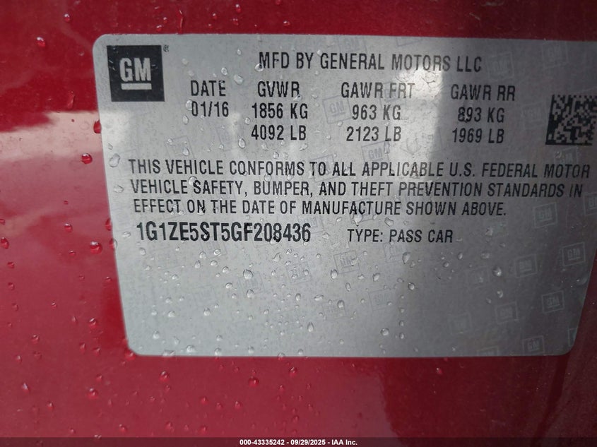 2016 Chevrolet Malibu 1Lt VIN: 1G1ZE5ST5GF208436 Lot: 43335242