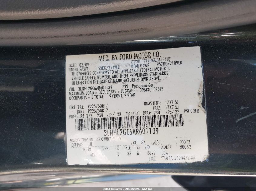 2010 Lincoln Mkz VIN: 3LNHL2GC6AR601139 Lot: 43335256