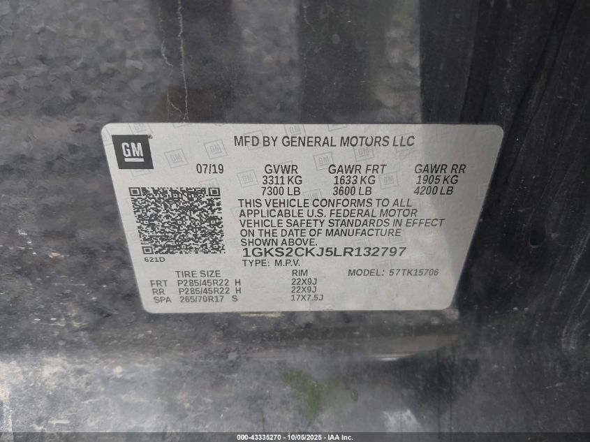 2020 GMC Yukon 4Wd Denali VIN: 1GKS2CKJ5LR132797 Lot: 43335270