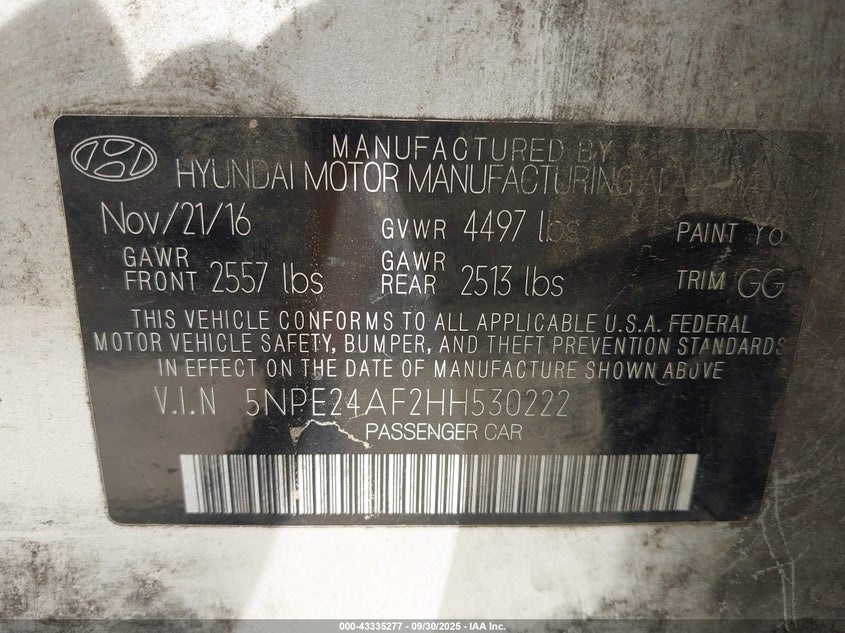 2017 HYUNDAI SONATA - 5NPE24AF2HH530222