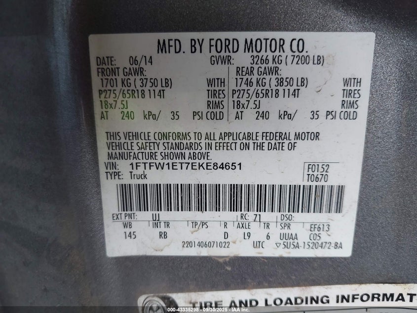 2014 FORD F-150 FX4 - 1FTFW1ET7EKE84651