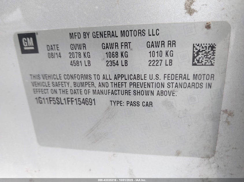 2015 CHEVROLET MALIBU 1LZ - 1G11F5SL1FF154691