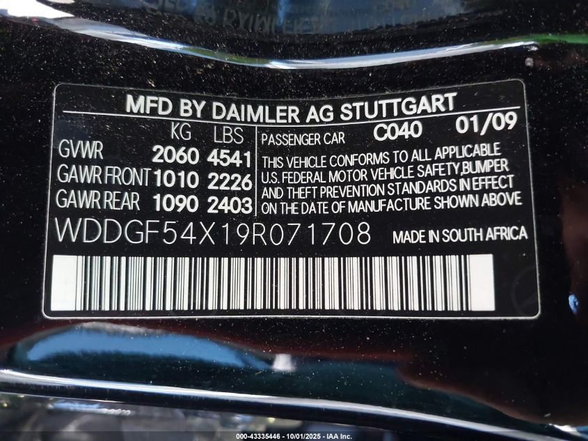 2009 Mercedes-Benz C 300 Luxury/Sport VIN: WDDGF54X19R071708 Lot: 43335446