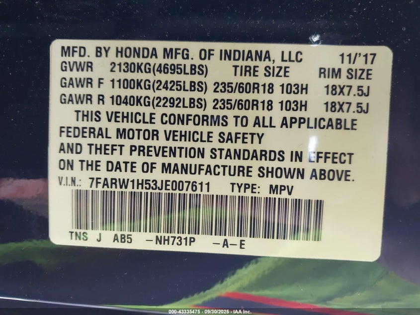 2018 HONDA CR-V EX - 7FARW1H53JE007611