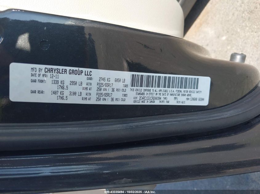 2012 Chrysler Town & Country Touring-L VIN: 2C4RC1CG1CR208394 Lot: 43335494