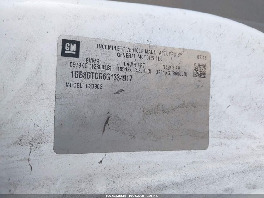 2016 Chevrolet Express G3500 VIN: 1GB3GTCG6G1334917 Lot: 43335534