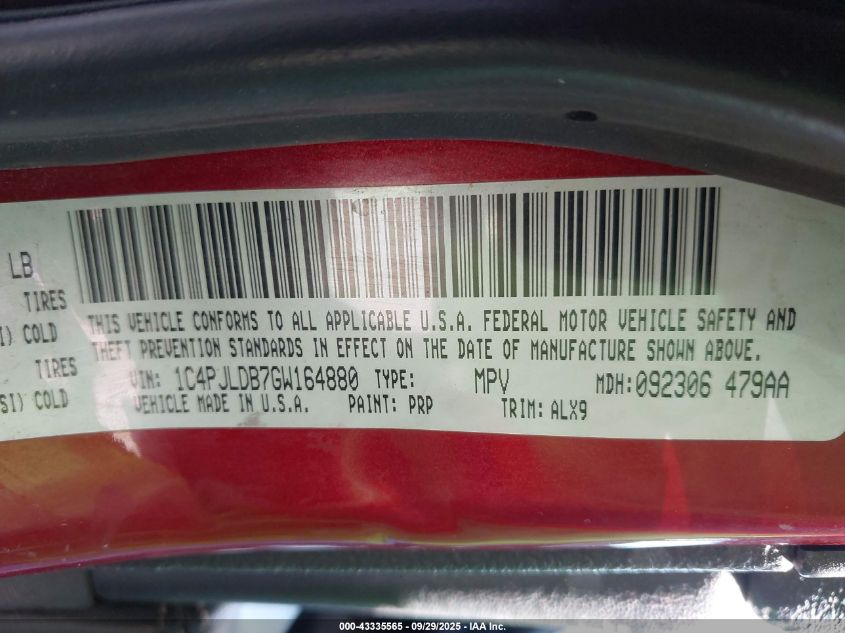 2016 Jeep Cherokee Limited VIN: 1C4PJLDB7GW164880 Lot: 43335565