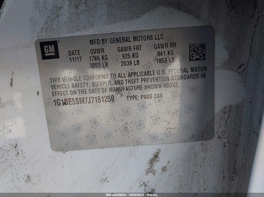 2018 CHEVROLET CRUZE LT AUTO - 1G1BE5SM7J7151250