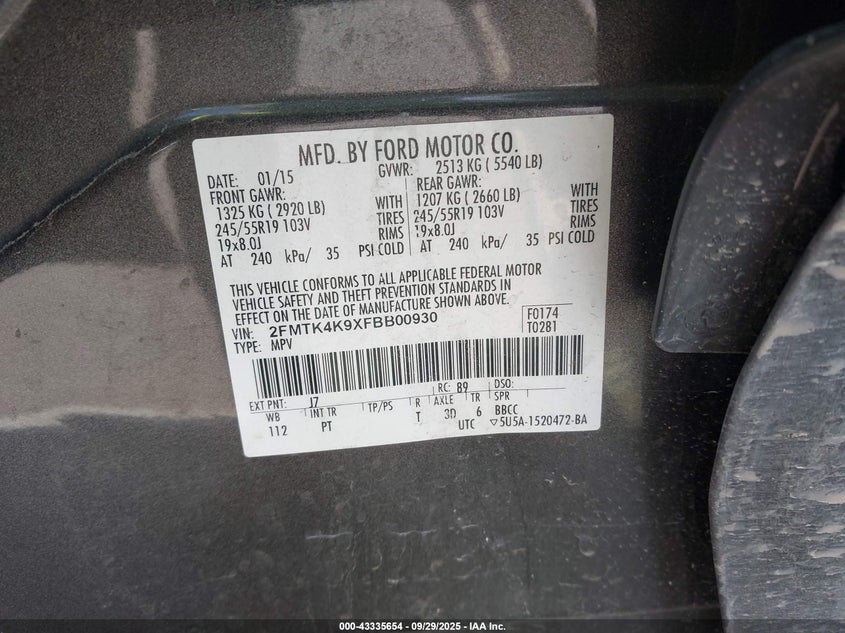 2015 FORD EDGE TITANIUM - 2FMTK4K9XFBB00930