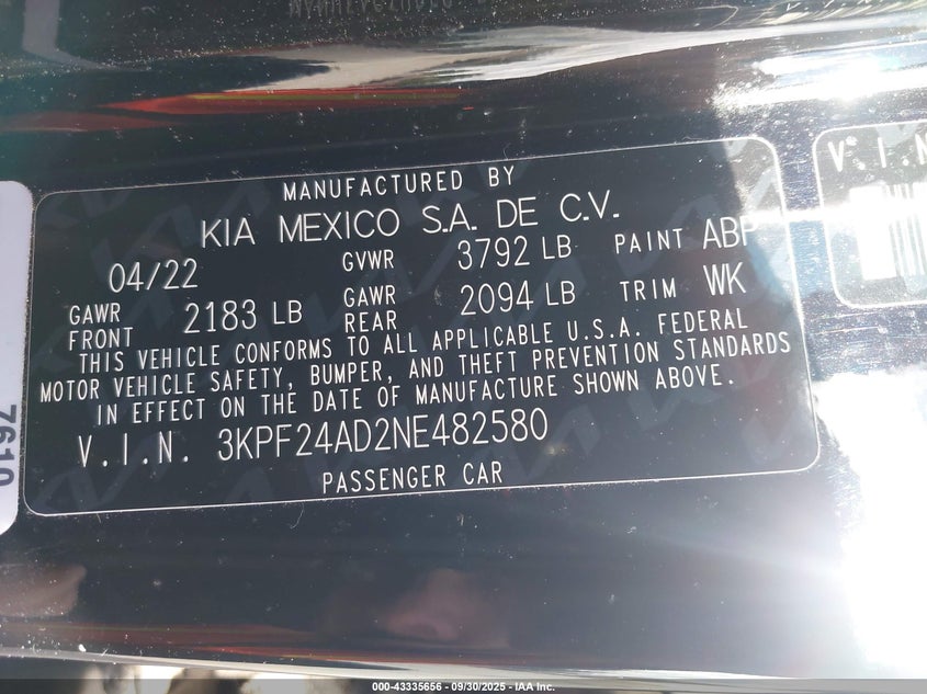 2022 KIA FORTE LXS - 3KPF24AD2NE482580