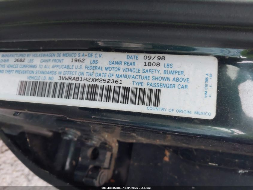 1999 Volkswagen Jetta VIN: AFH4217WN. Lot: 43335686