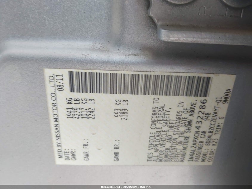 2012 Nissan Altima 2.5 S VIN: 1N4AL2AP6CN521336 Lot: 43335764