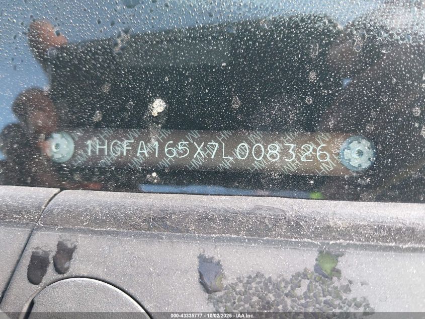 2007 Honda Civic Lx VIN: 01HGFA165X7L08326 Lot: 43335777