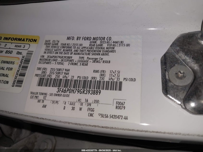 2016 FORD FUSION SE 3FA6P0H79GR393889