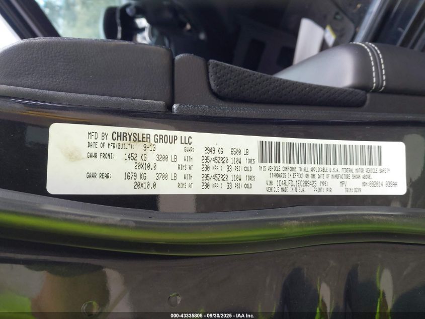 2014 Jeep Grand Cherokee Srt8 VIN: 1C4RJFDJ1EC289423 Lot: 43335805