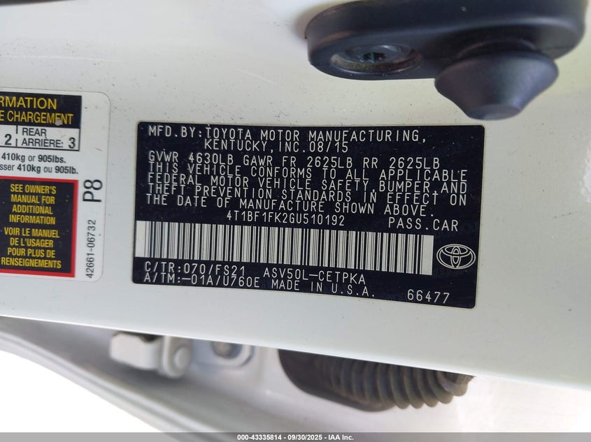 2016 TOYOTA CAMRY SE - 4T1BF1FK2GU510192