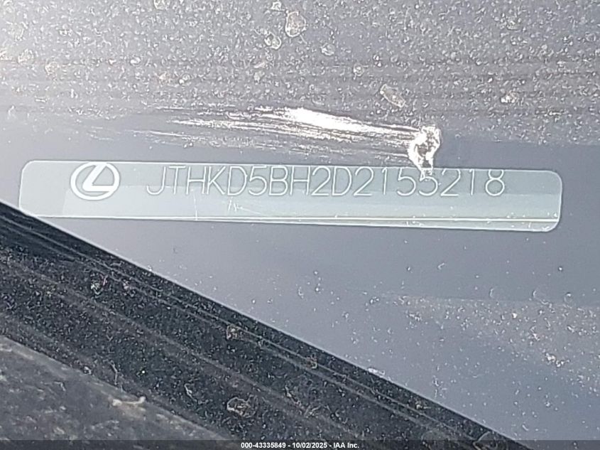 2013 Lexus Ct 200H VIN: JTHKD5BH2D2155218 Lot: 43335849